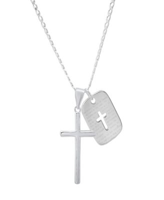 Steeltime Mens Sterling Silver Cross and Dog Tag Paired Pendant Necklace 23990₽