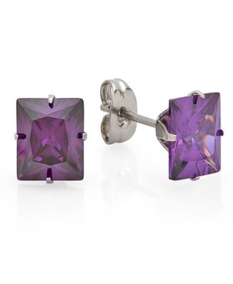 Steeltime Womens Black Ip Stainless Steel Simulated Purple Princess Diamond Stud Earrings 12390₽