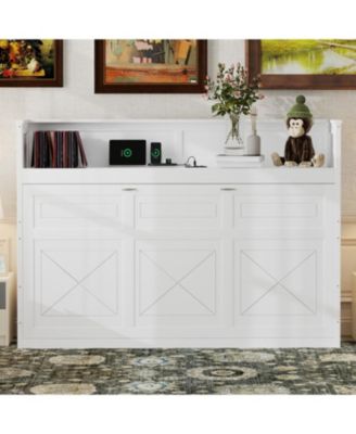 Twin XL Size Murphy Bed with Desk, LED Light and USB Charging Station