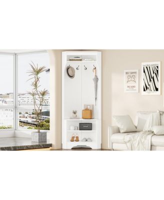Minimalist Corner Hall Tree with Shoe Bench & Hooks