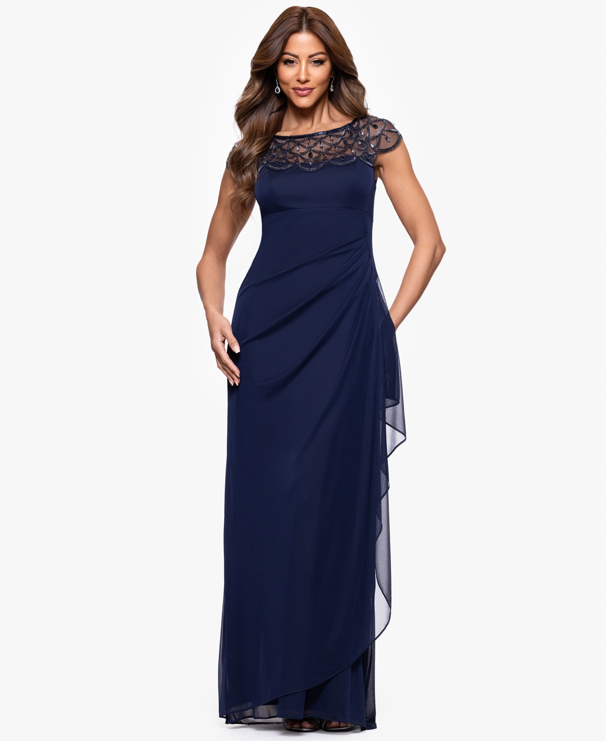 Xscape Women's Boat-neck Long Sheath Dress