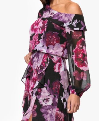 Women's Printed Asymmetrical Long-Sleeve Maxi Dress