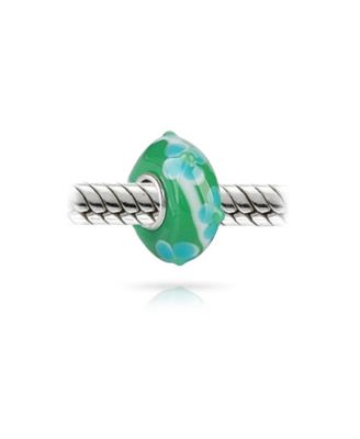 Блестящие ювелирные изделия из Муранского стекла, сердцевина из стерлингового серебра 925 пробы, работа с 3D лампой, Цветочный Синий Зеленый красный и белый Цветок Гибискуса, разделительная бусина-шарм, подходит для европейского браслета