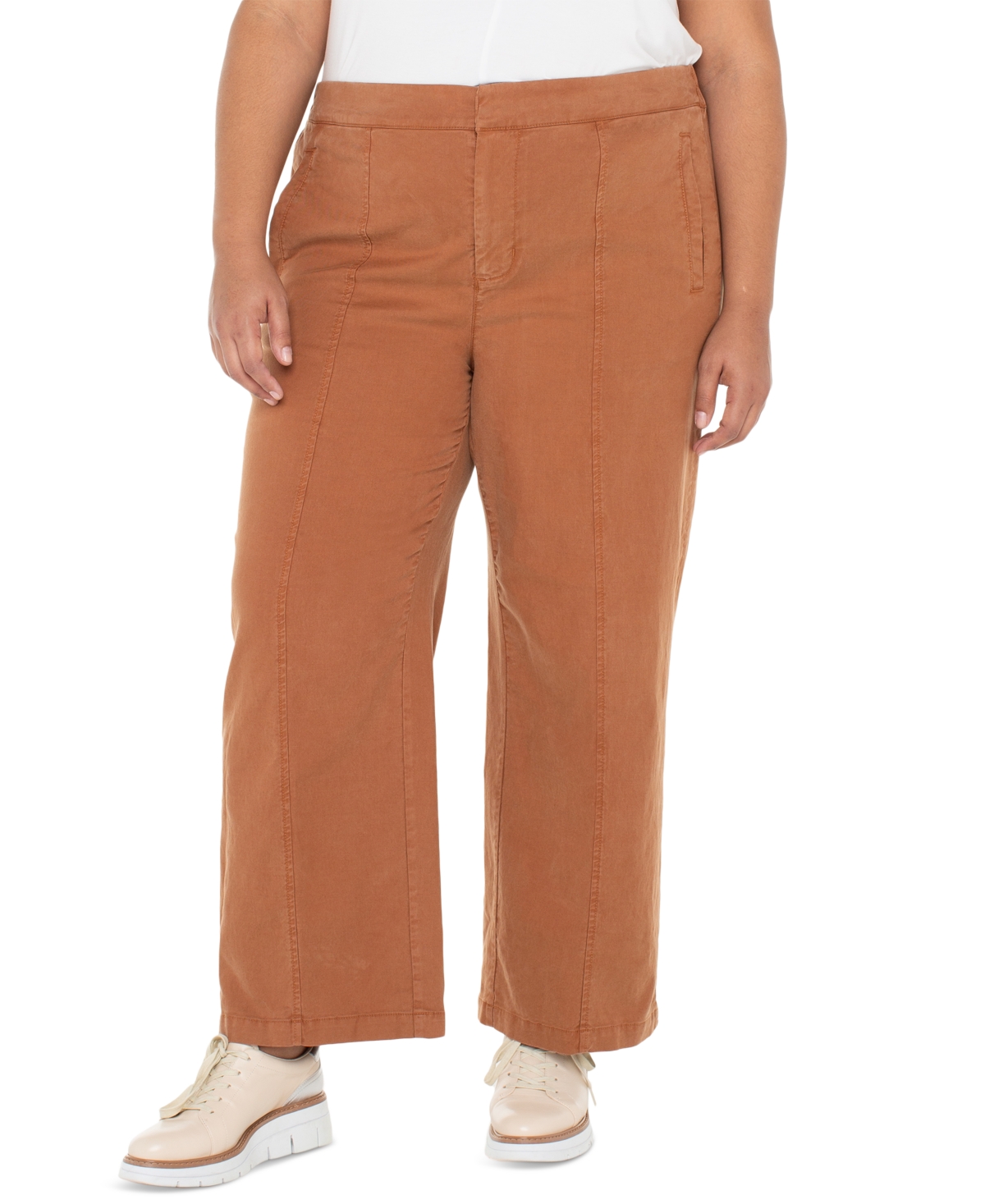 Plus Size High-Rise Wide-Leg Pants - Mocha Brown