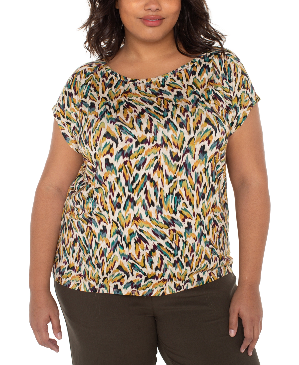 Liverpool Los Angeles Abstract Animal Print Jersey Knit Top In Multi
