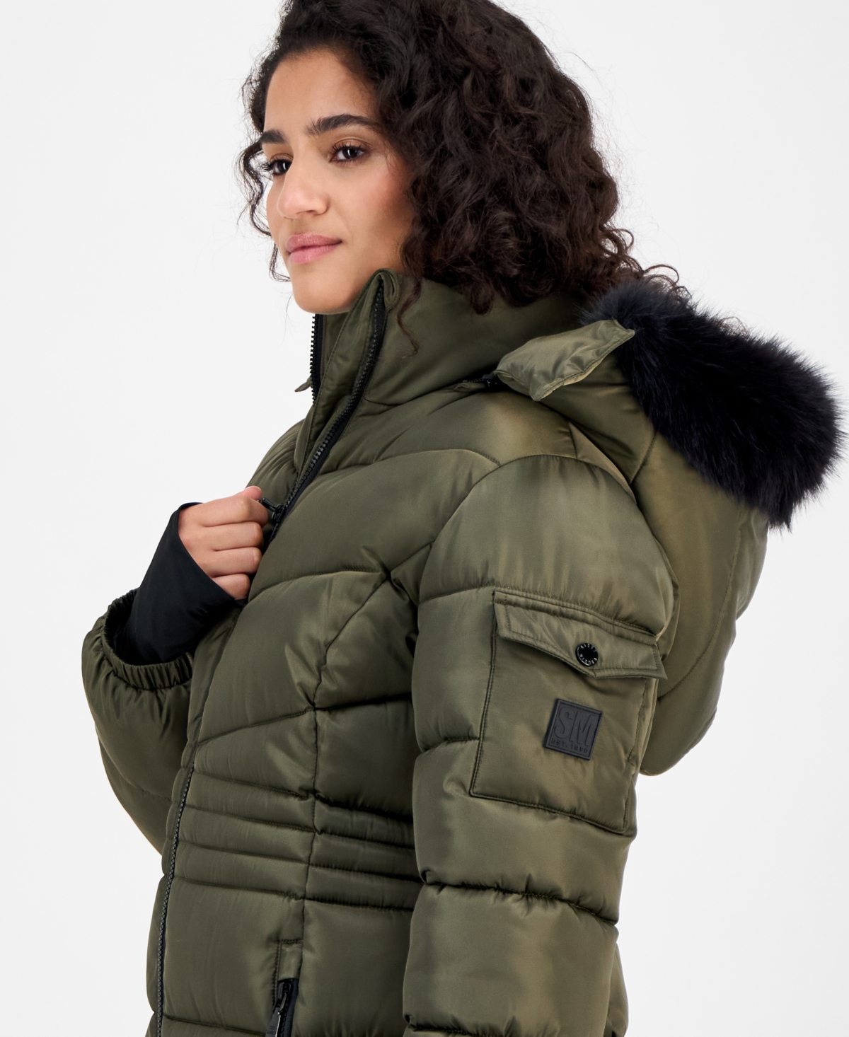 Steve Madden Women's Hooded Zip-front Puffer Coat In Green
