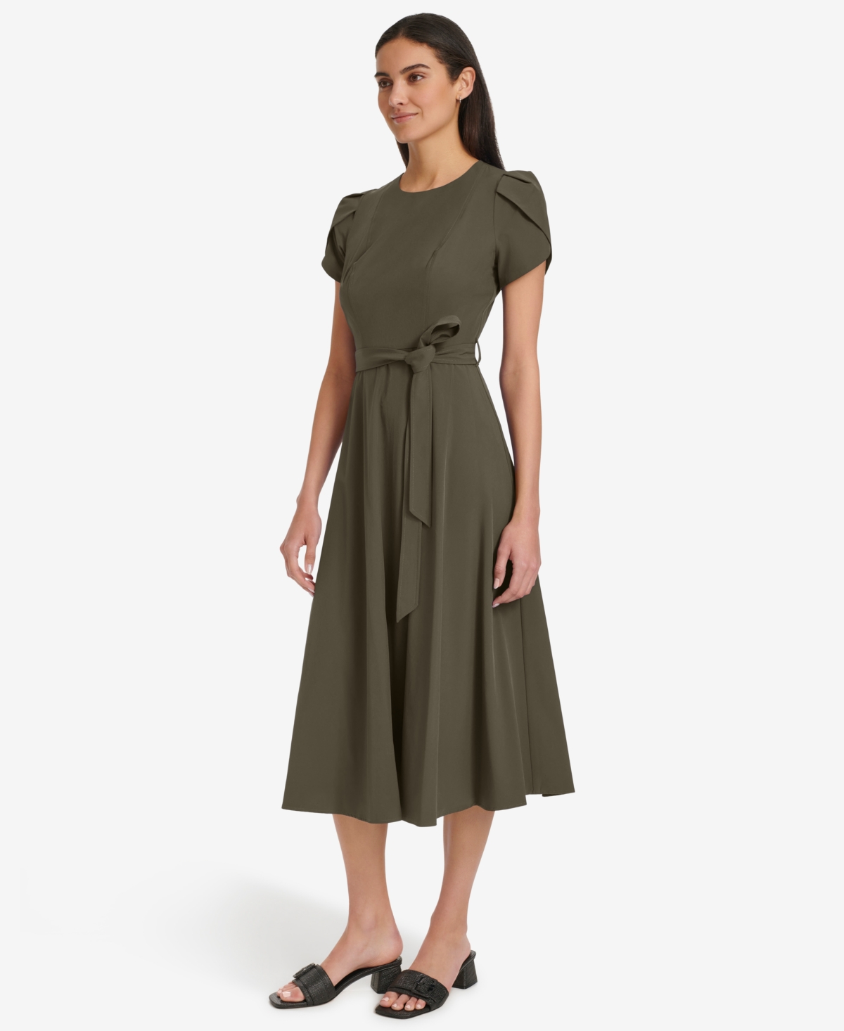 Calvin Klein Petal Cap Sleeve A-line Dress In Green