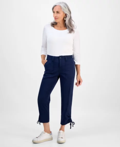 Petite Mid-Rise Tie-Hem Capri Pants - Industrial Blue