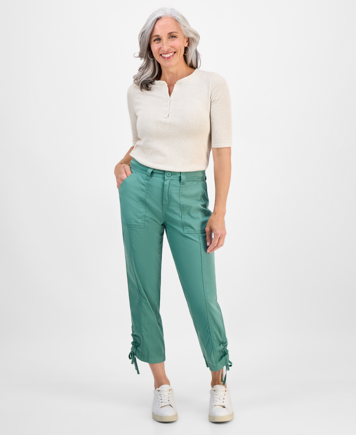 Style & Co Petite Mid-rise Tie-hem Capri Pants, Exclusively At Macy's In Green