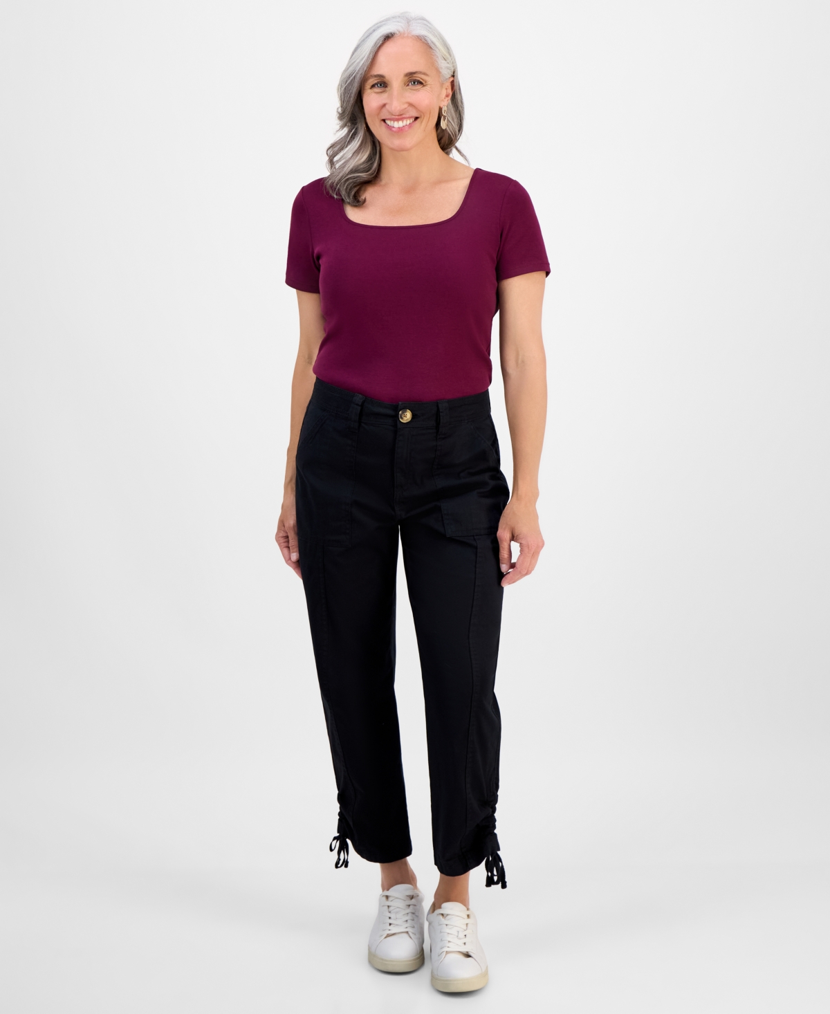 Style & Co Petite Mid-rise Tie-hem Capri Pants, Exclusively At Macy's In Black