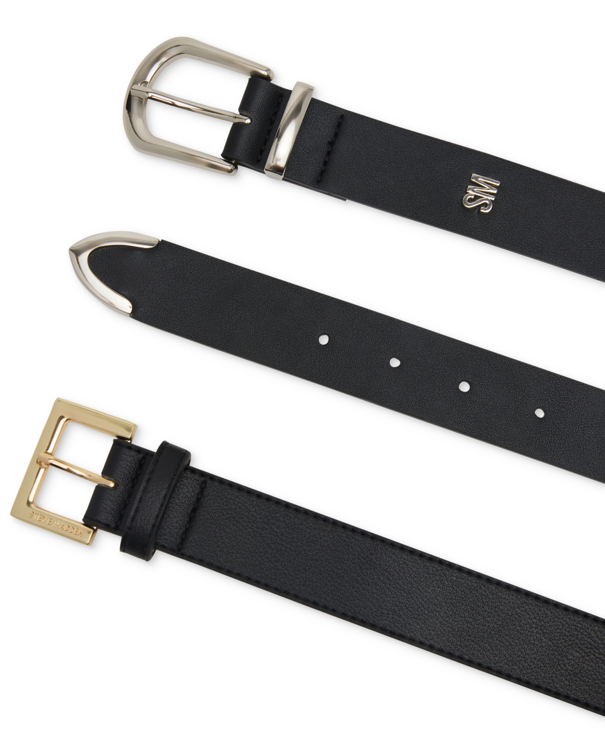 Steve Madden 1.18" Faux-leather Belts, Set Of 2 In Black