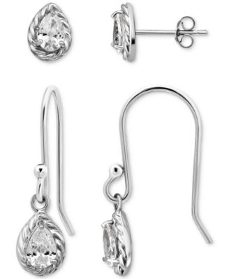 2-Pc. Set Cubic Zirconia Pear-Shaped Stud & Drop Earrings in 18k Yellow Gold over Sterling Silver