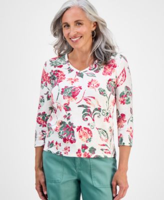 Style & Co - Petite Jungle-Floral 3/4-Sleeve Top