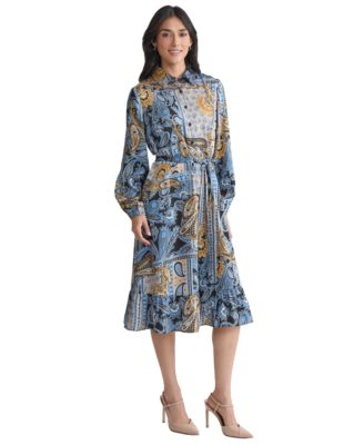 Women's Collared Paisley Tie-Waist Shirtdress