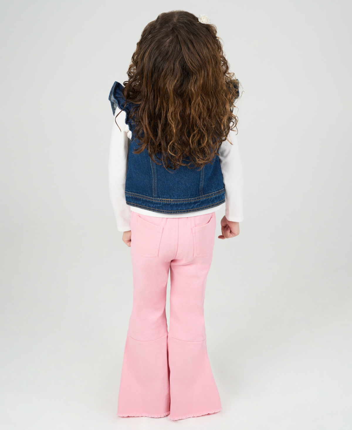 Rare Editions Little Girls 3-piece Cake Printed T-shirt, Demin Vest And Flared Twill Pants Set In Blue