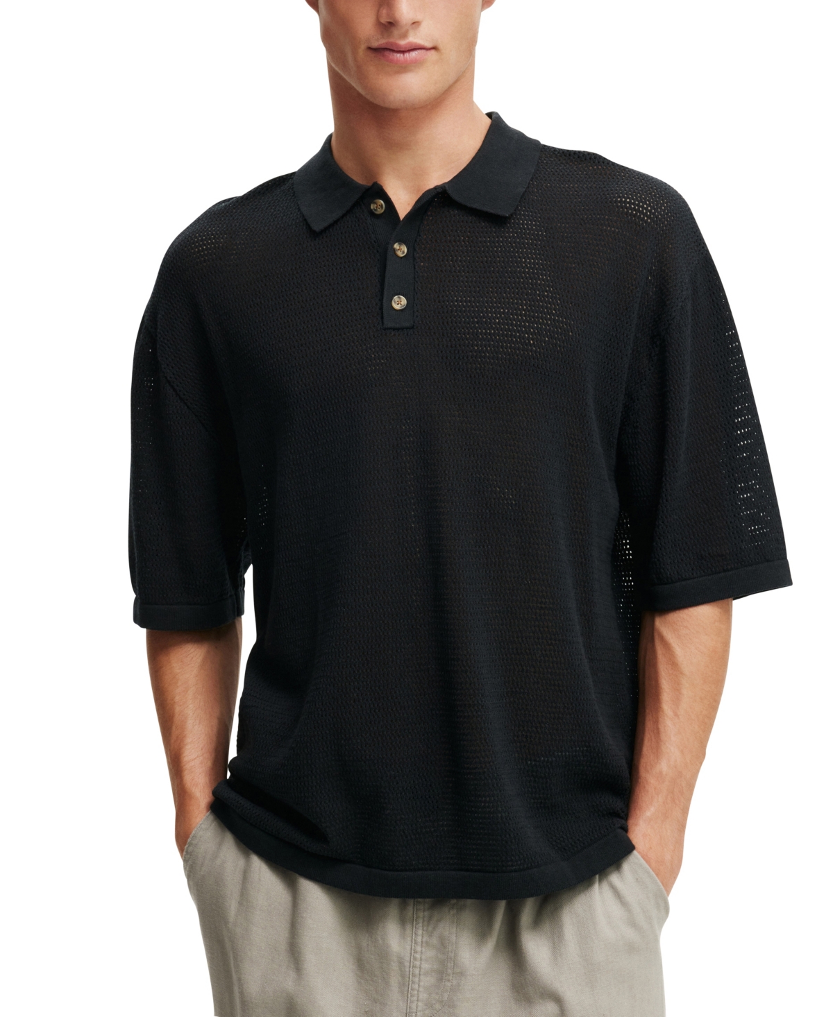 Men's Knitted Polo Shirt - Black