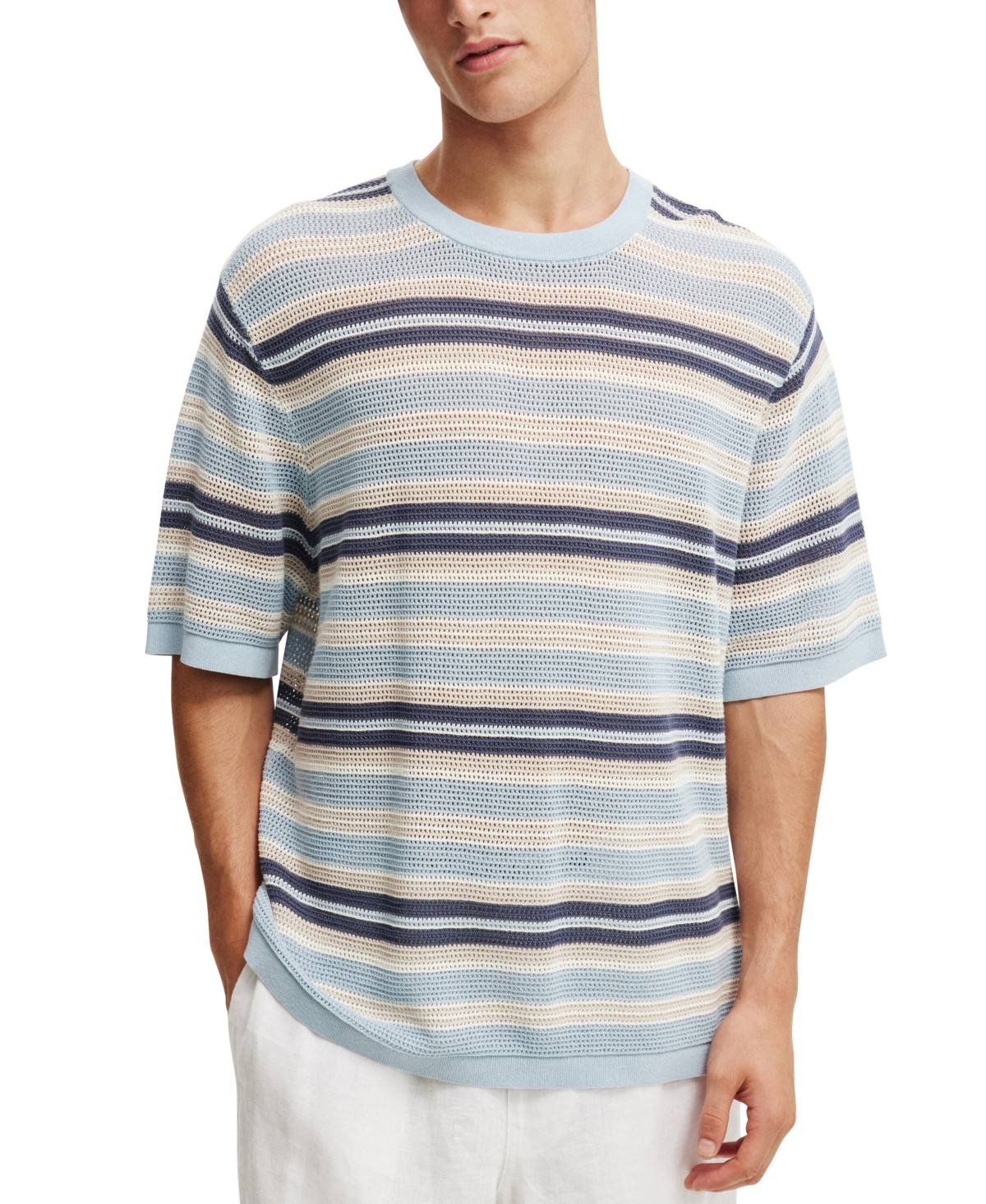 Men's Knit T-Shirt - Blue summer stripe