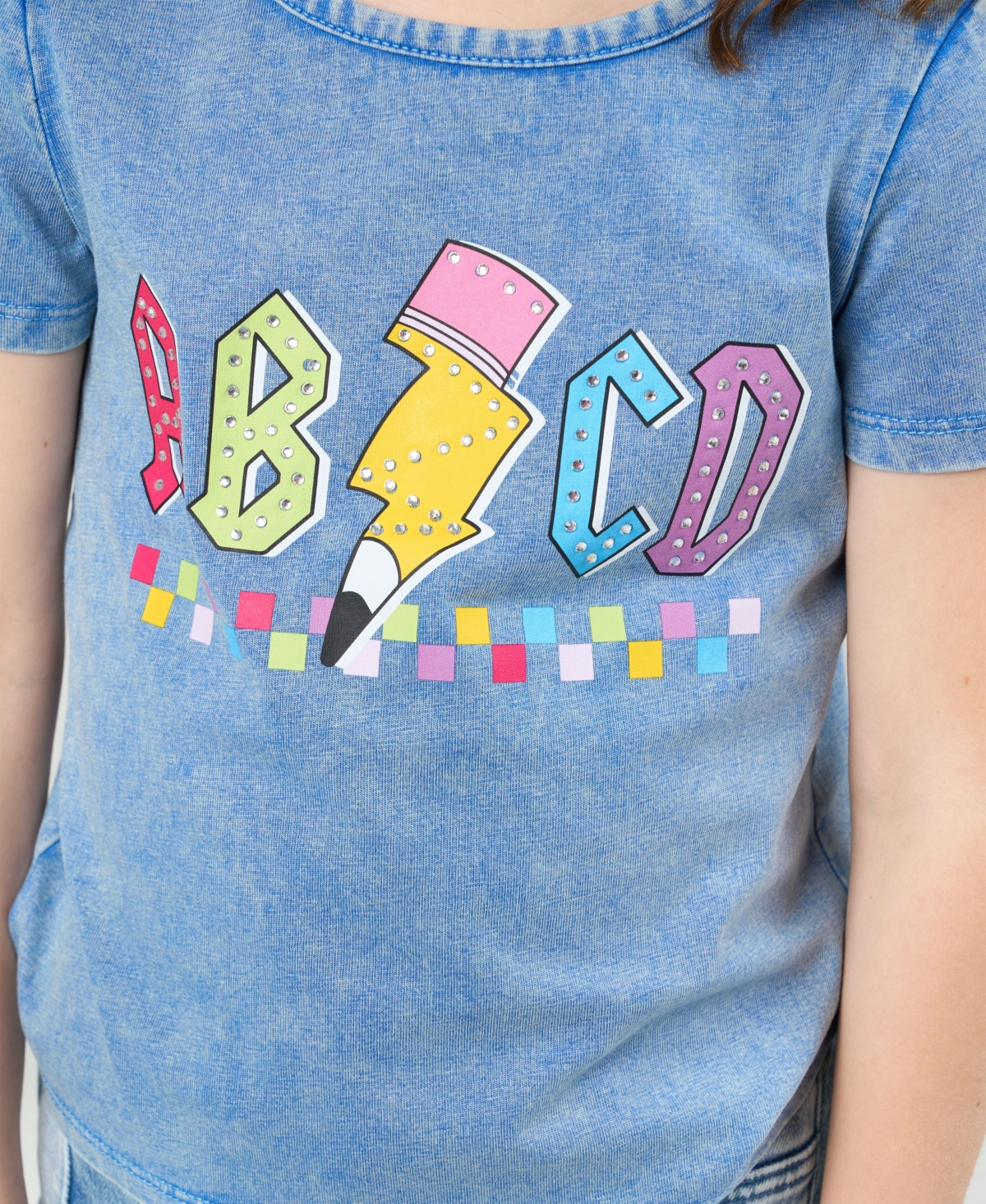 Rare Editions Little Girls 2-piece Abcd Graphic T-shirt And Patchwork Pants Set In Blue