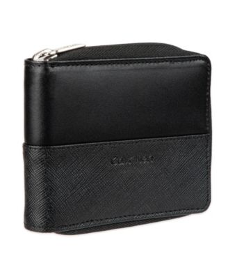 Men's RFID Overlapping Saffiano Zip Around Wallet