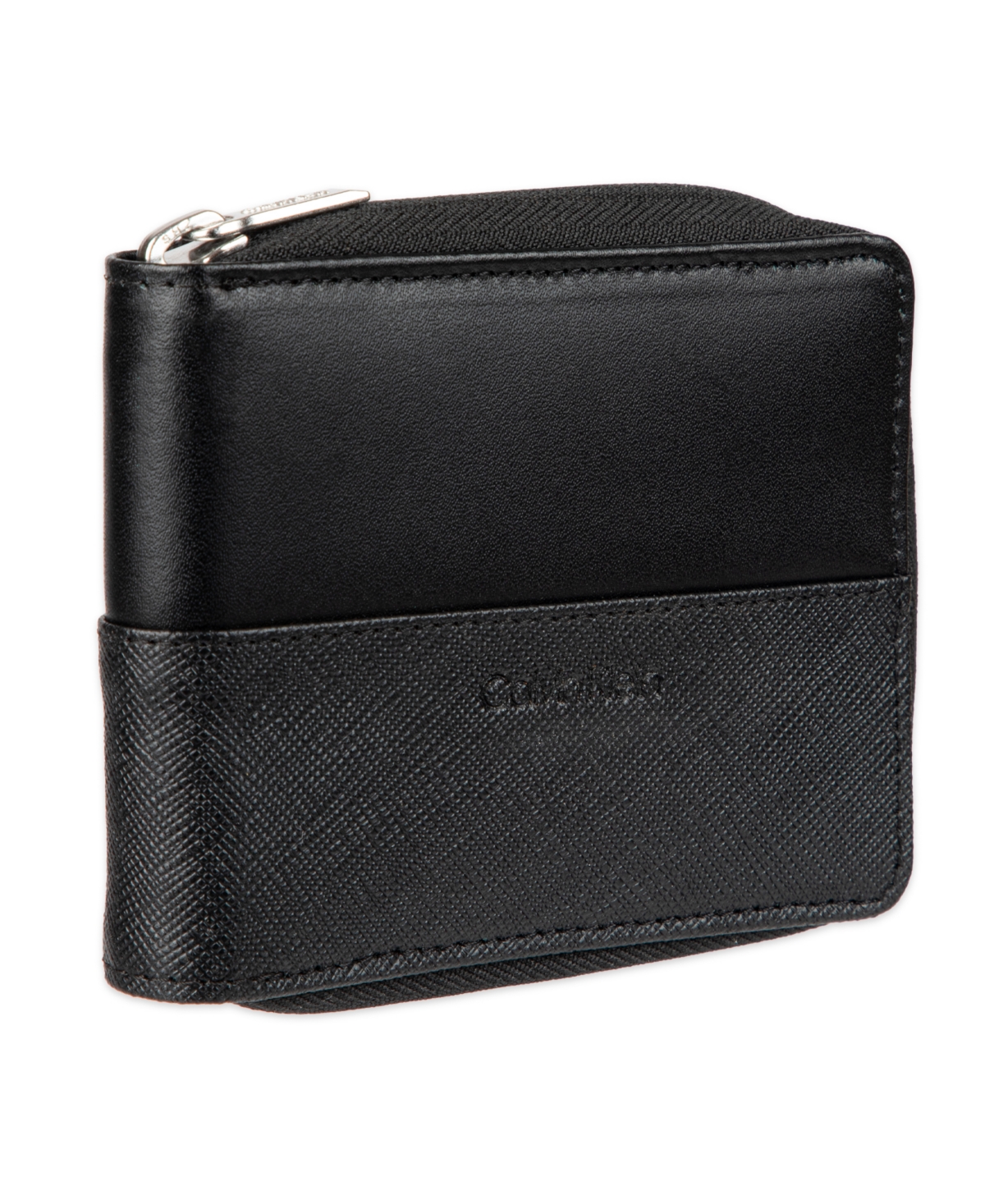 Calvin Klein Men's Rfid Overlapping Saffiano Zip Around Wallet In Black