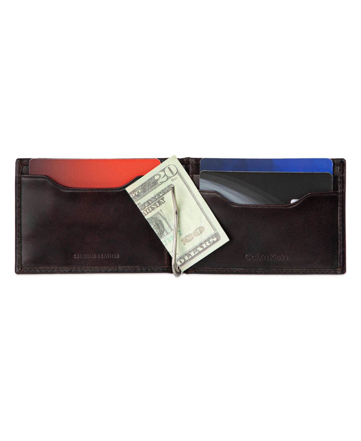 Calvin Klein Men's Rfid Two Tone Arcadia Leather Front Pocket Flick Bar Wallet In Brown