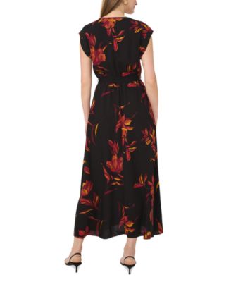 Women's Floral Challis Belted Maxi Dress
