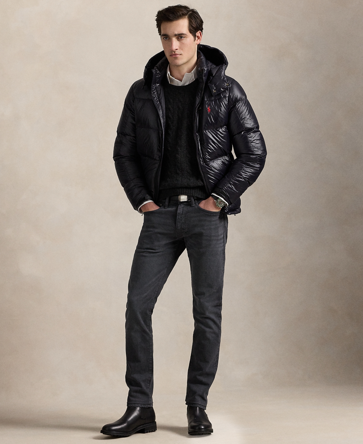 Polo Ralph Lauren Classic Black Bomber Jacket With Ribbed Trim And Structured Fit In Black