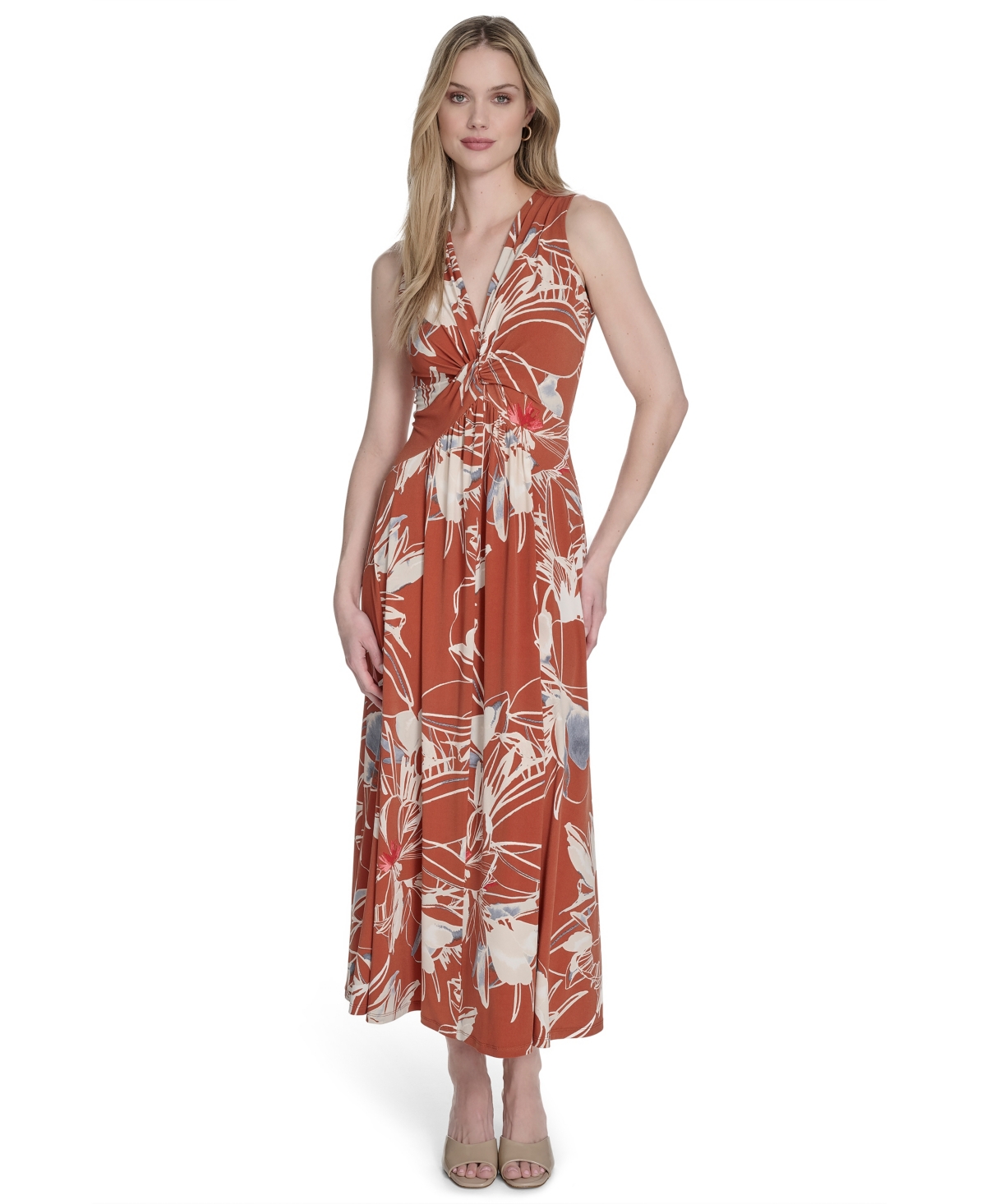 Calvin Klein Women's Sleeveless V-neck A-line Dress