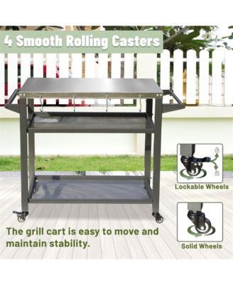 3-Shelf Outdoor Grill Table, Grill Cart with Wheels, Outdoor Pizza Oven and Food Prep Table, Blackstone Table with Stainless Steel Tabletop