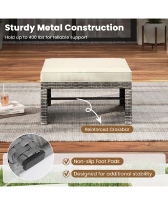 2 Pieces Patio PE Rattan Ottomans with Soft Zippered Cushions for Deck