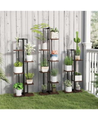 Indoor Wood Plant Stand Set of 3 with Multi-Tier Shelves for Flower or Herb Pots