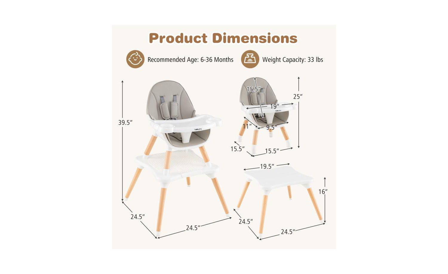Toddler 6 in 1 High Chair Ages 6-36 Months