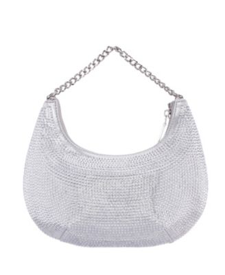 All Over Crystal Crescent Moon Crossbody Bag