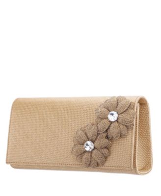 Double Crystal Flower Slim Clutch Bag