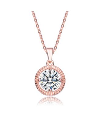 Cubic Zirconia Sterling Rhodium Plated Classic Round Pendant