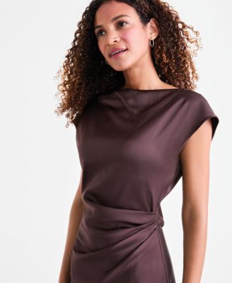 Women's Cap-Sleeve Side-Slit Midi Dress