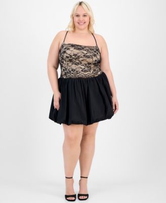 B Darlin - Trendy Plus Size Lace Bubble-Hem Dress