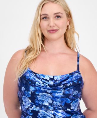 Trendy Plus Size Cowl-Neck Foiled Floral Ruched Dress