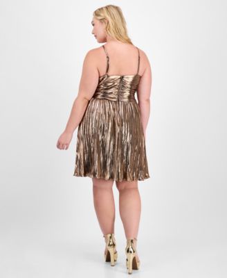Trendy Plus Size Metallic Foil Pleated Fit & Flare Dress