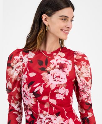 Juniors' Floral-Print Long-Sleeve Dress 