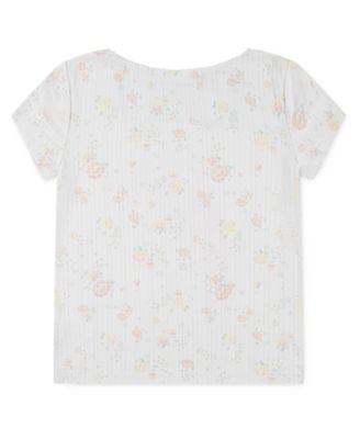 Girls Pointelle Knit Square Neck T-Shirt