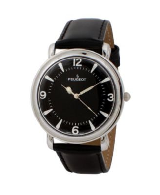 Мужские часы Peugeot с черным циферблатом диаметром 38 мм и ремешком из телячьей кожи в стиле ретро