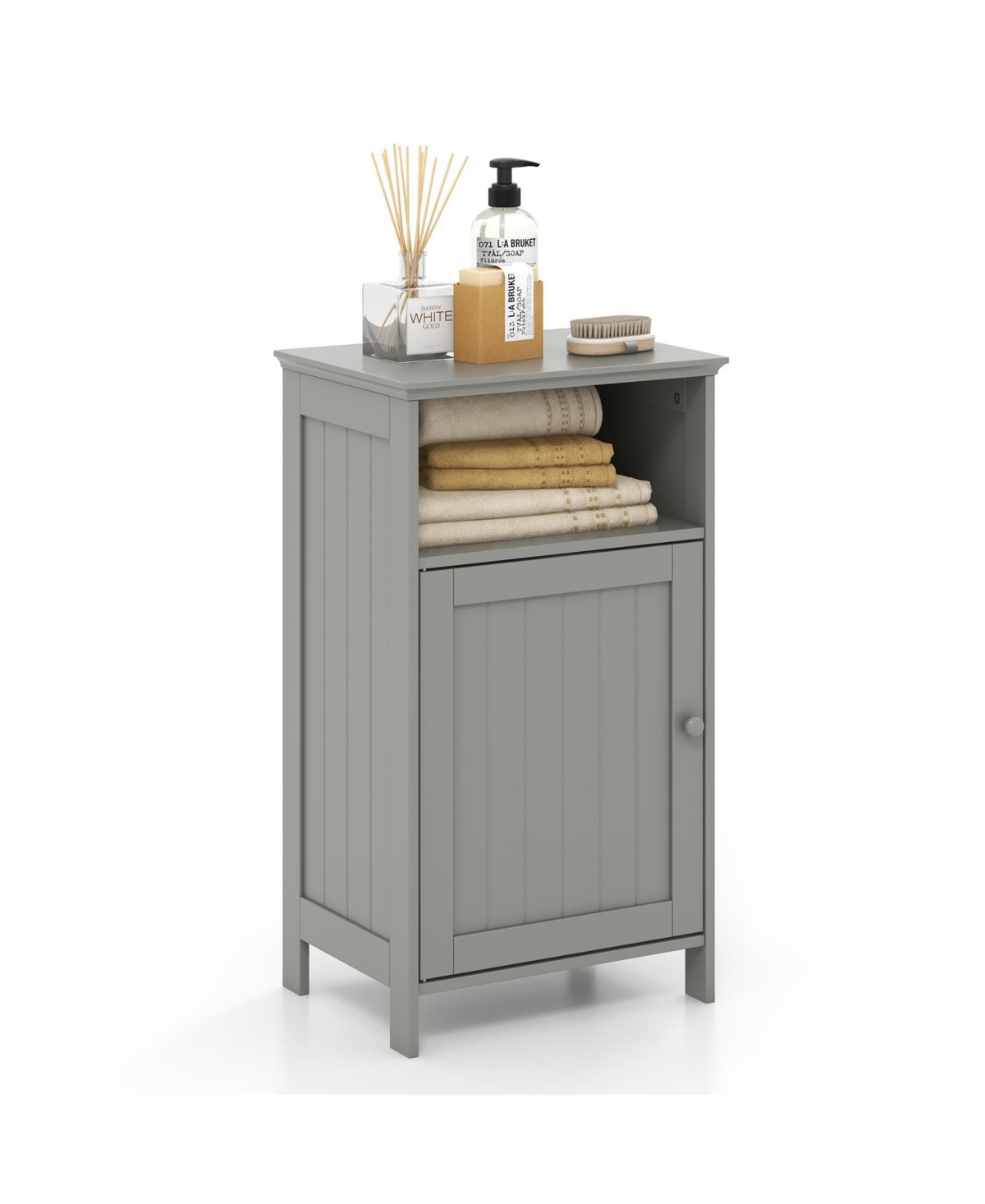 Bathroom Freestanding Adjustable Shelf Floor Storage Cabinet - Grey