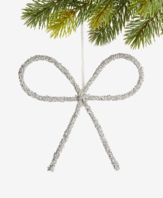 Jeweled Classics Silver-Tone Glitter Bow Ornament, Macy's Exclusive