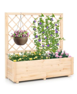 Raised Garden Bed Wooden Elevated Planter Box With Lattice Trellis