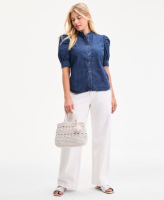 Women's Denim Puff-Sleeve Shirt, Exclusively at Macy's