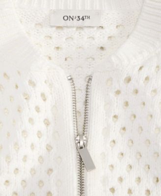 Women's Perforated Zip-Front Sweater Bomber, Exclusively at Macy's