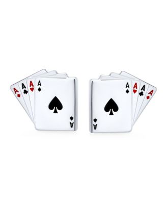 Блестящие ювелирные изделия, приносящие удачу игроку в покер с тузами казино Лас-Вегаса, Запонка для рубашки из серебристой стали