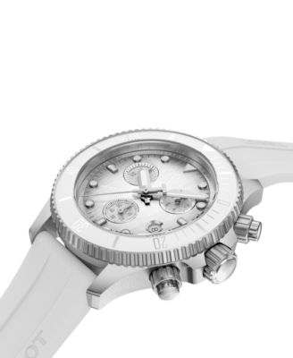 Men's Swiss Chronograph Seastar 1000 White Rubber Strap Watch 38mm