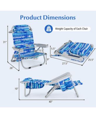 Foldable Backpack Beach Chair with Cup Holder and Storage Pockets Set of 2